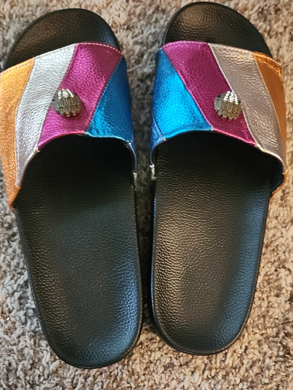 Women's Metallic Multi-Color Slide Sandals - Black Footbed